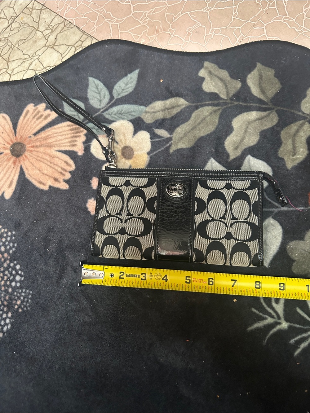 Coach Black Signature Canvas Wristlet with Patent Trim